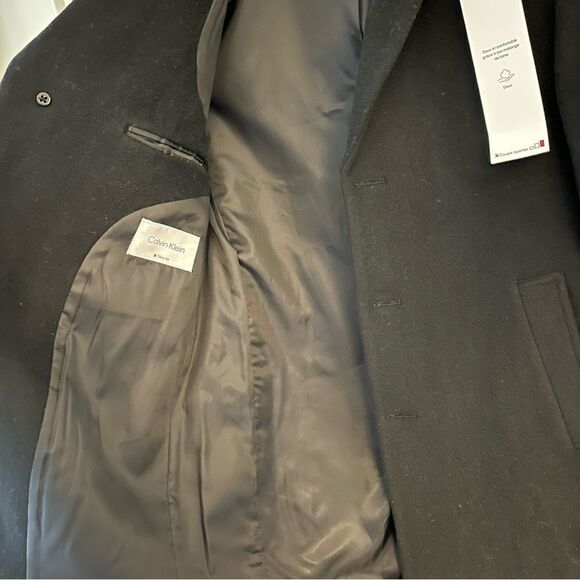 Men’s Calvin Klein Proper‎ Wool Blend 3 Botton Coat in Black, New with tags, 38R - Picture 6 of 10